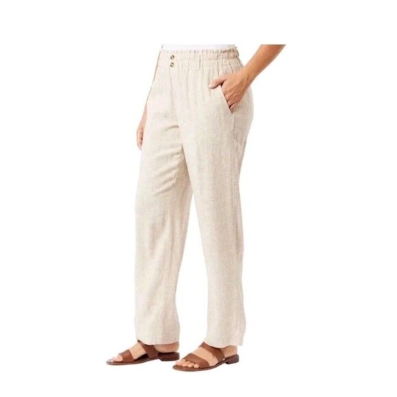 Briggs Women's Size Large  Linen Blend Pull-On Pants, Camel - Picture 2 of 13